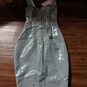 Oh polly grey vinyl midi dress